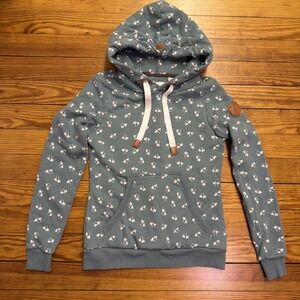 Wanakome Walk On The Wildside Sage Palm Tree Pullover Hoodie Women's Small Kawai